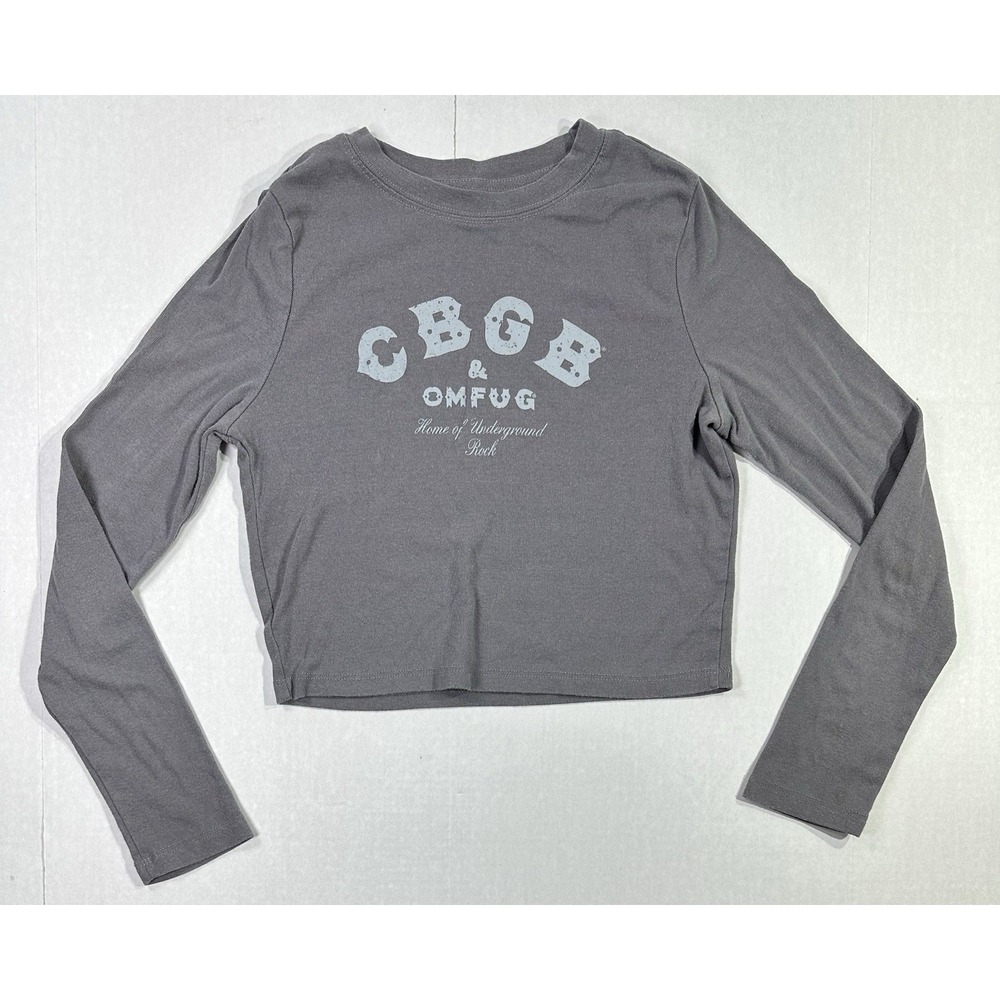 CBGB & OMFUG Home of Underground Rock Gray Crop Long Sleeve Shirt Small